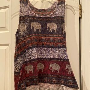Multi-colored elephant print tank-top